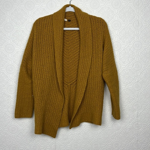 Anthropologie Sleeping on Snow Wool Alpaca Mustard Yellow Cardigan Sweater - Picture 2 of 11